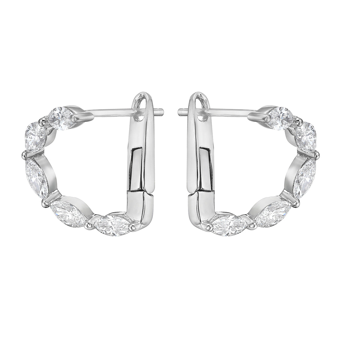 14K White Gold Marquise Diamond Hoop Earrings, 1.23ct