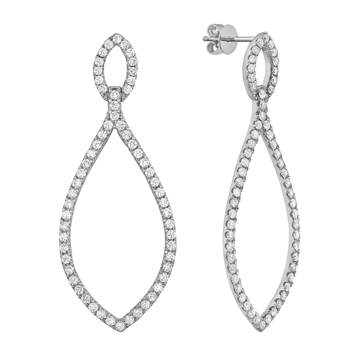 14K White Gold Open Marquee Drop Earrings
