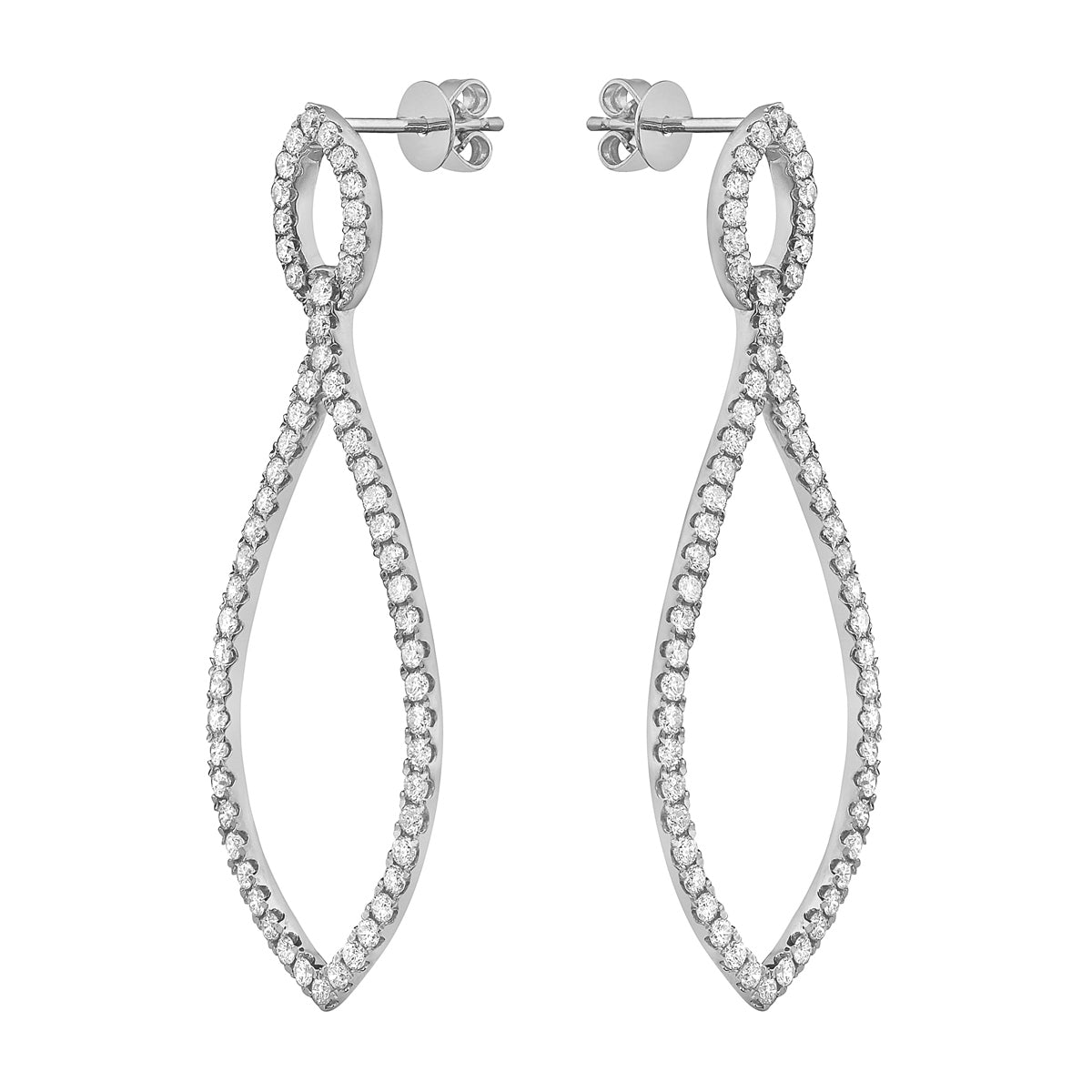 14K White Gold Open Marquee Drop Earrings