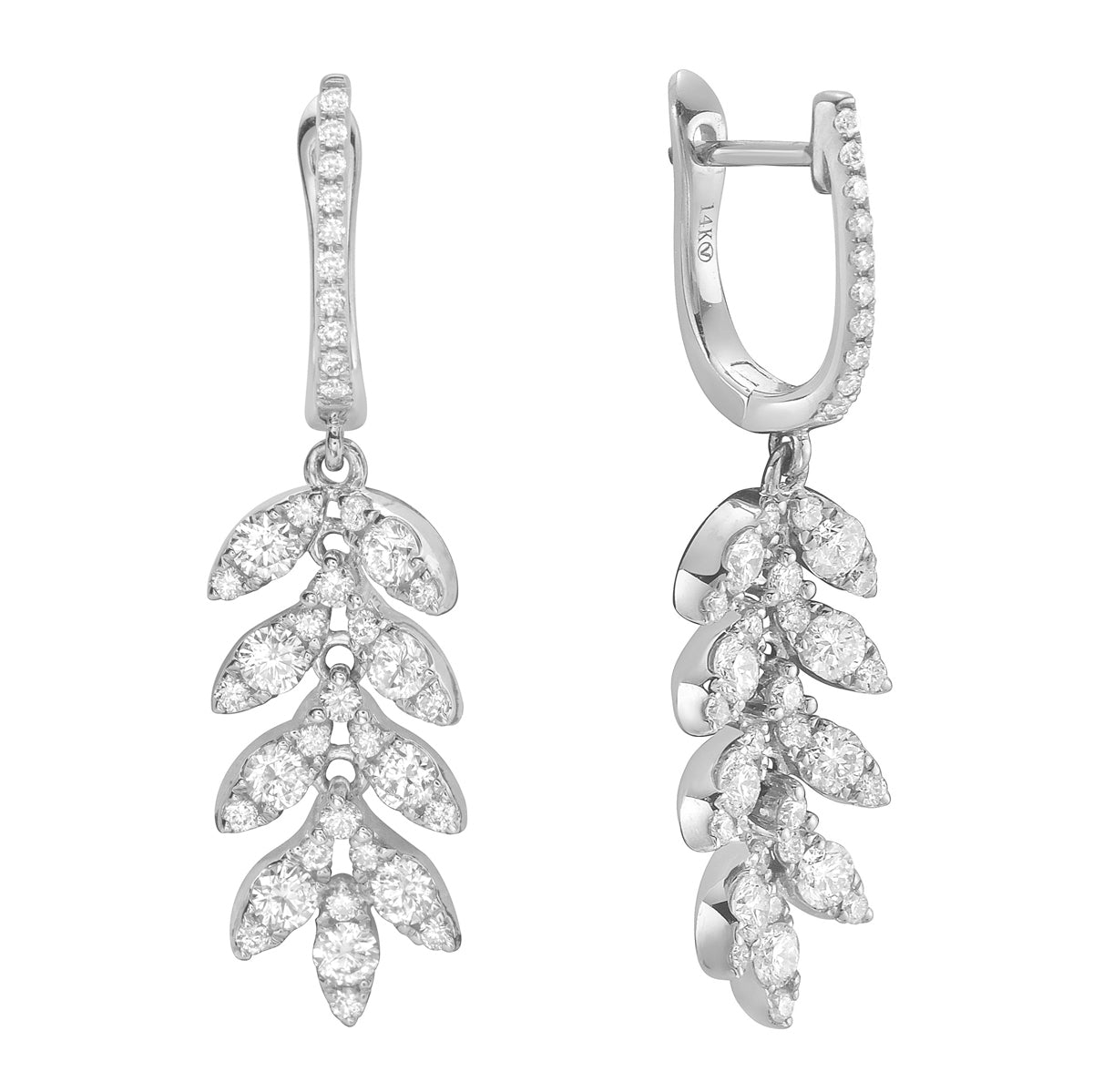 14K White Gold Diamond Earrings, 1.28ct