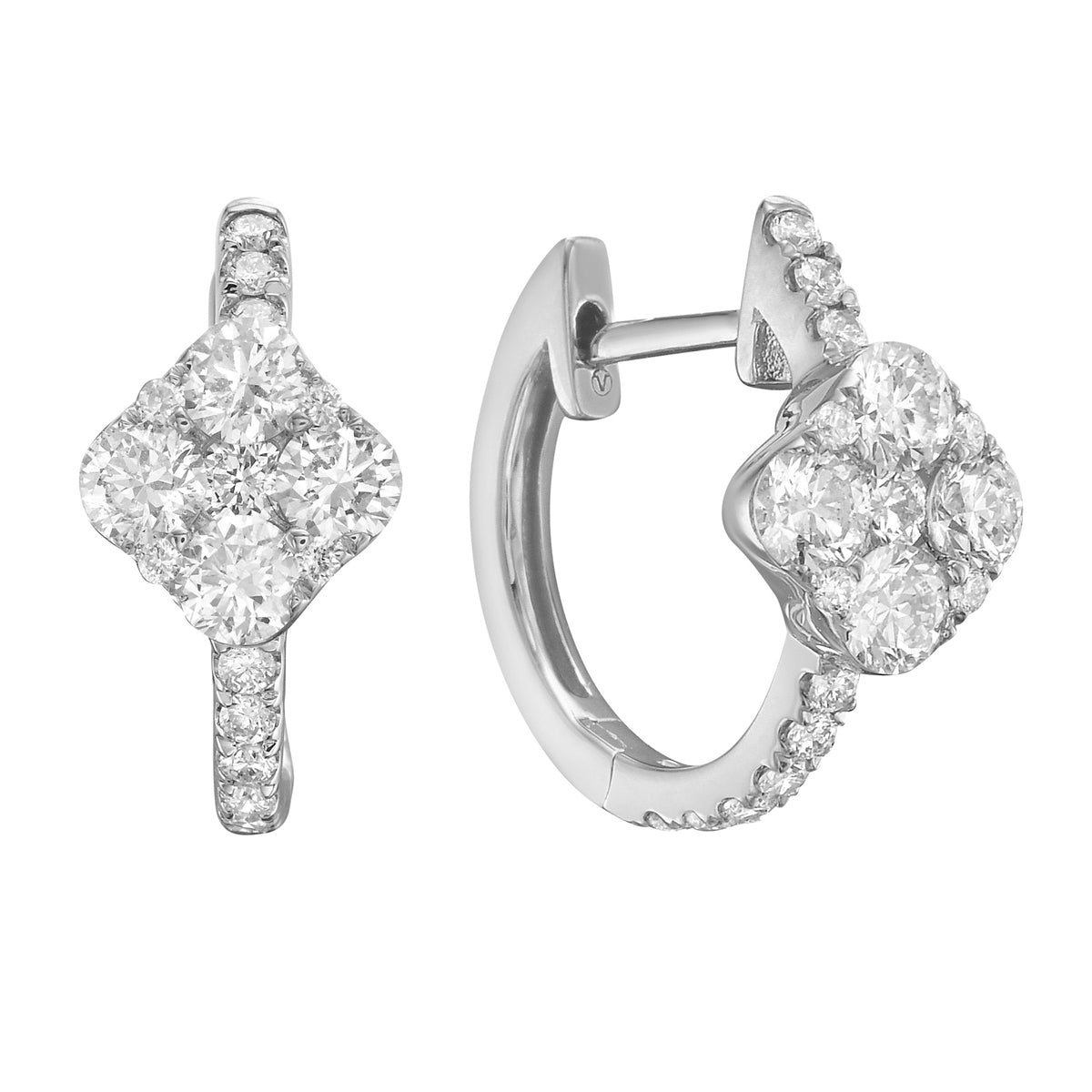 14K White Gold Diamond Earrings, Round, 0.86ct