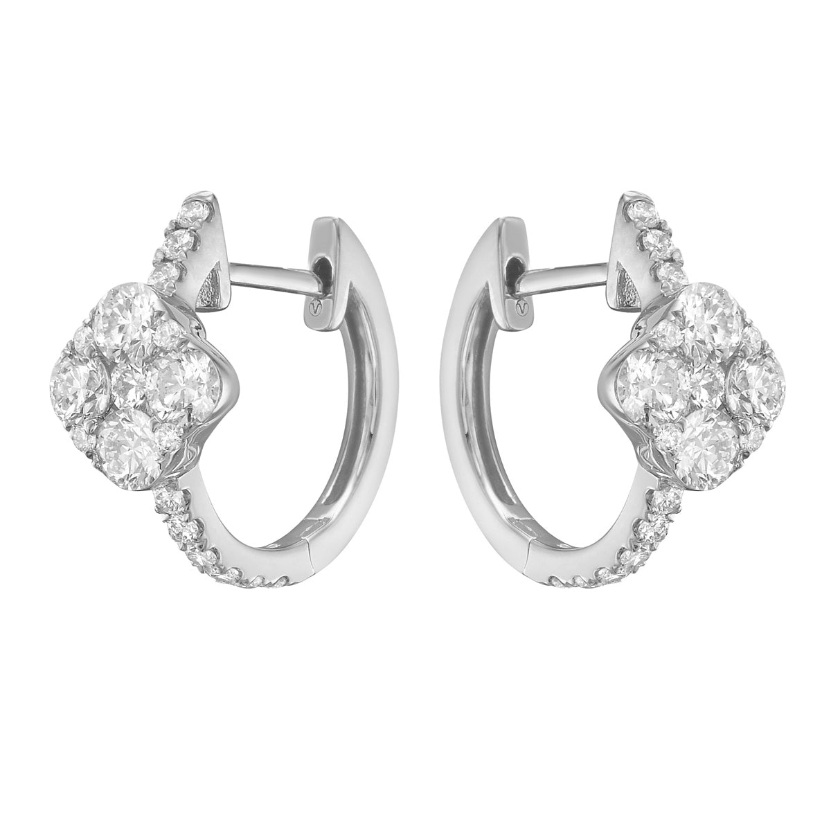 14K White Gold Diamond Earrings, Round, 0.86ct