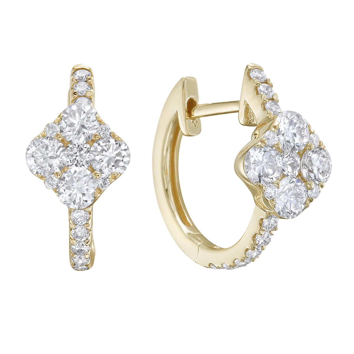 14K Yellow Gold Round Diamond Earrings, 0.85ct