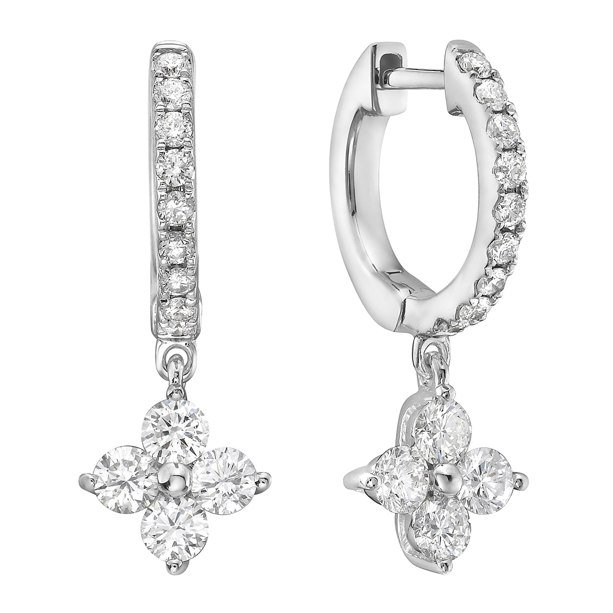 14K White Gold Round Diamond Earrings, 0.9ct