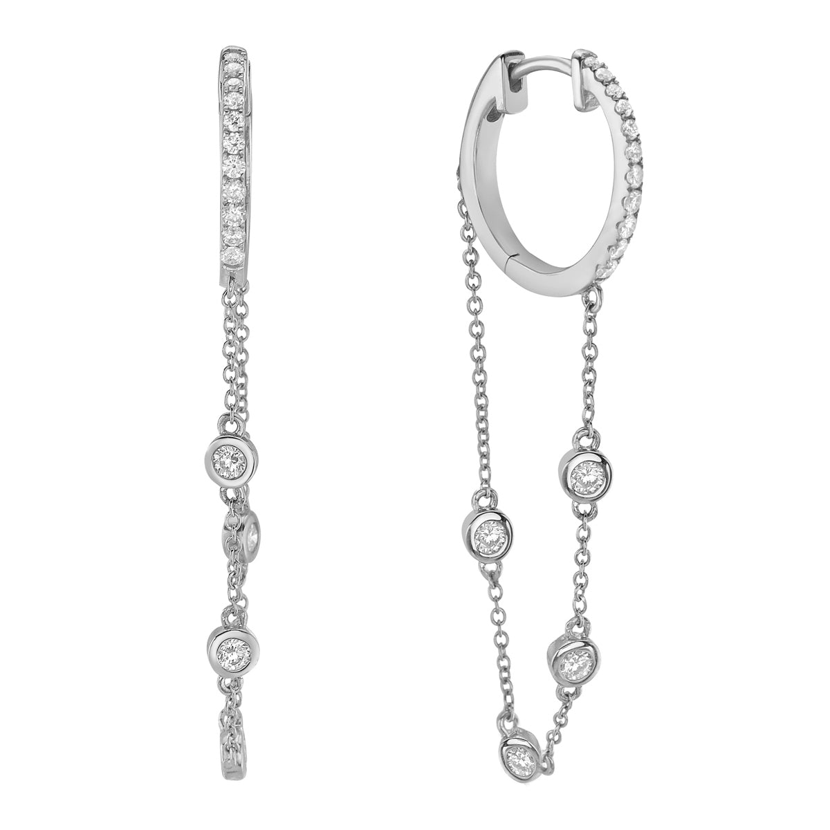14K White Gold Round Diamond Earrings, 0.51ct
