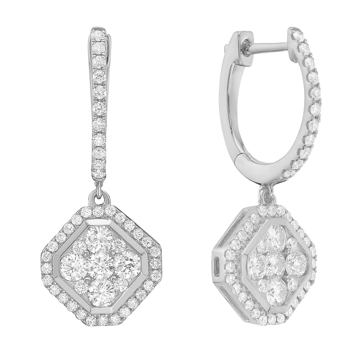 14K White Gold Diamond Earrings, 1.32ct