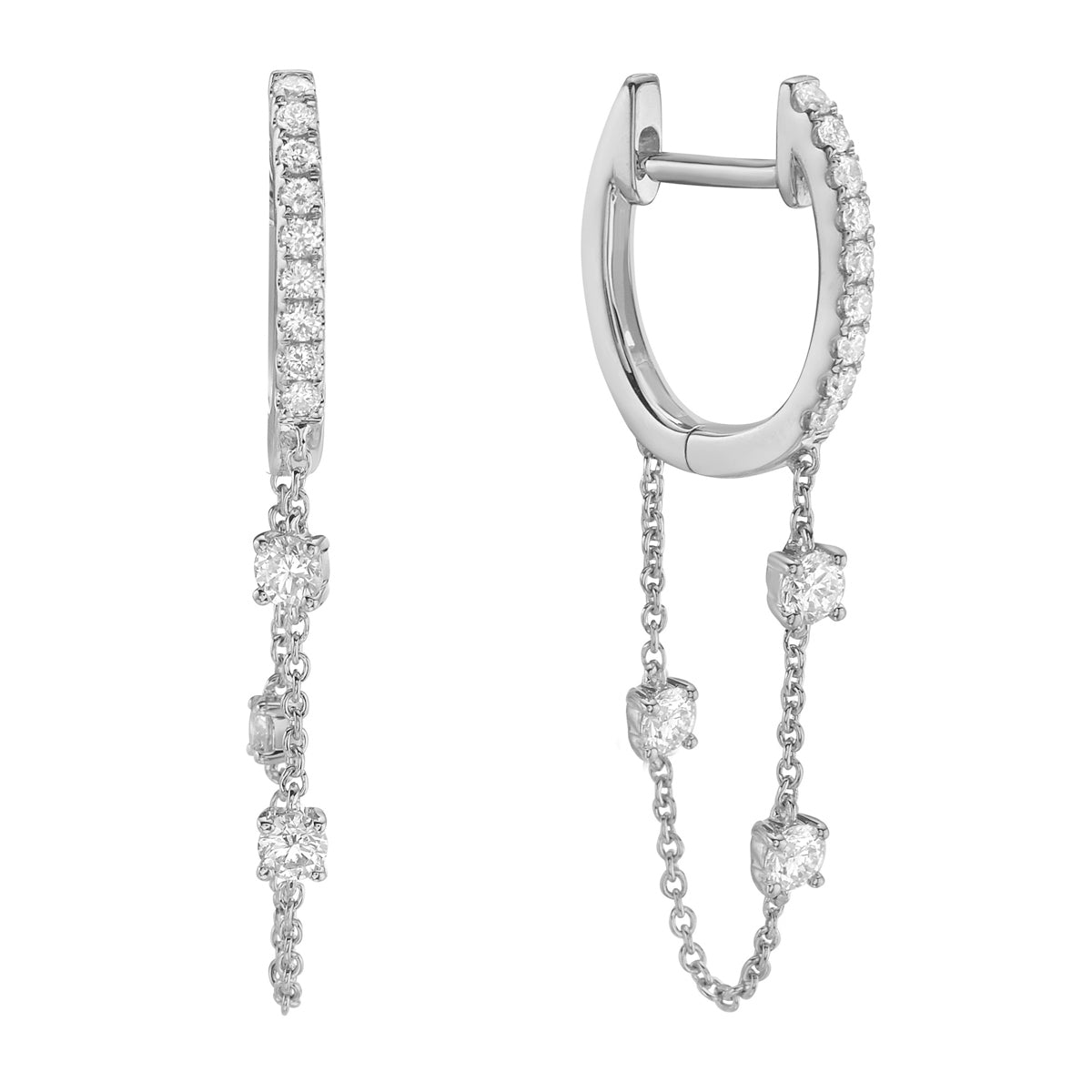 14K White Gold Diamond Earrings, Round, 0.37ct