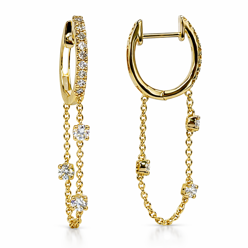 14K Yellow Gold Round Diamond Earrings, 0.37ct