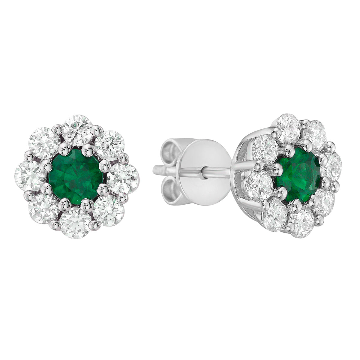 14K White Gold Emerald and Diamond Studs, 0.38ct