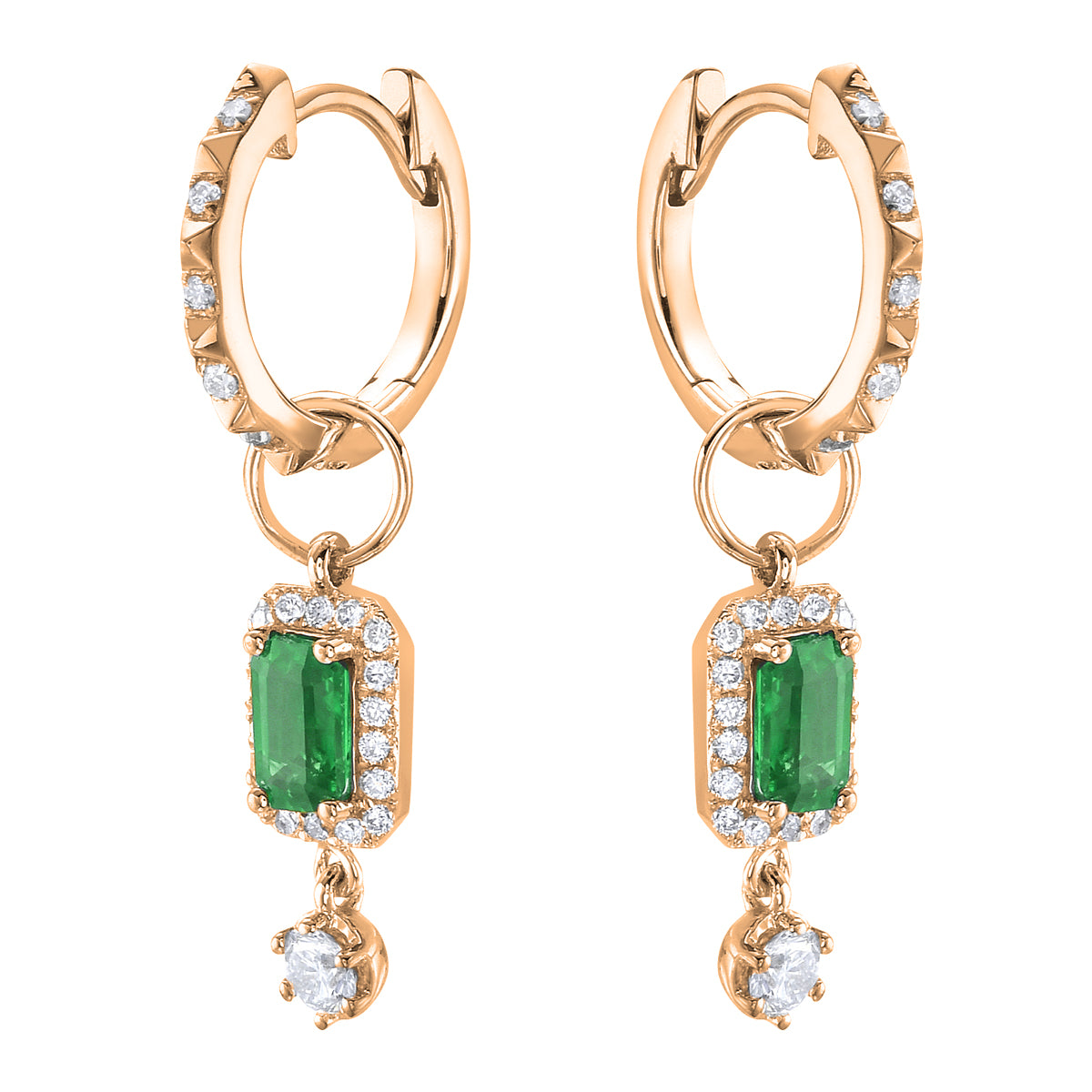 14K Yellow Gold Emerald Earrings, 0.55ct
