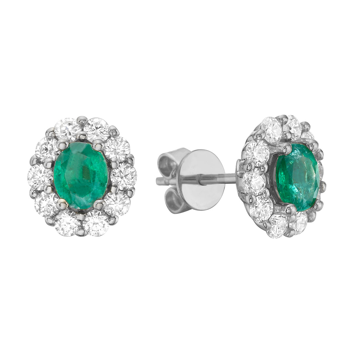 14K White Gold Green Emerald Earrings, 0.61ct