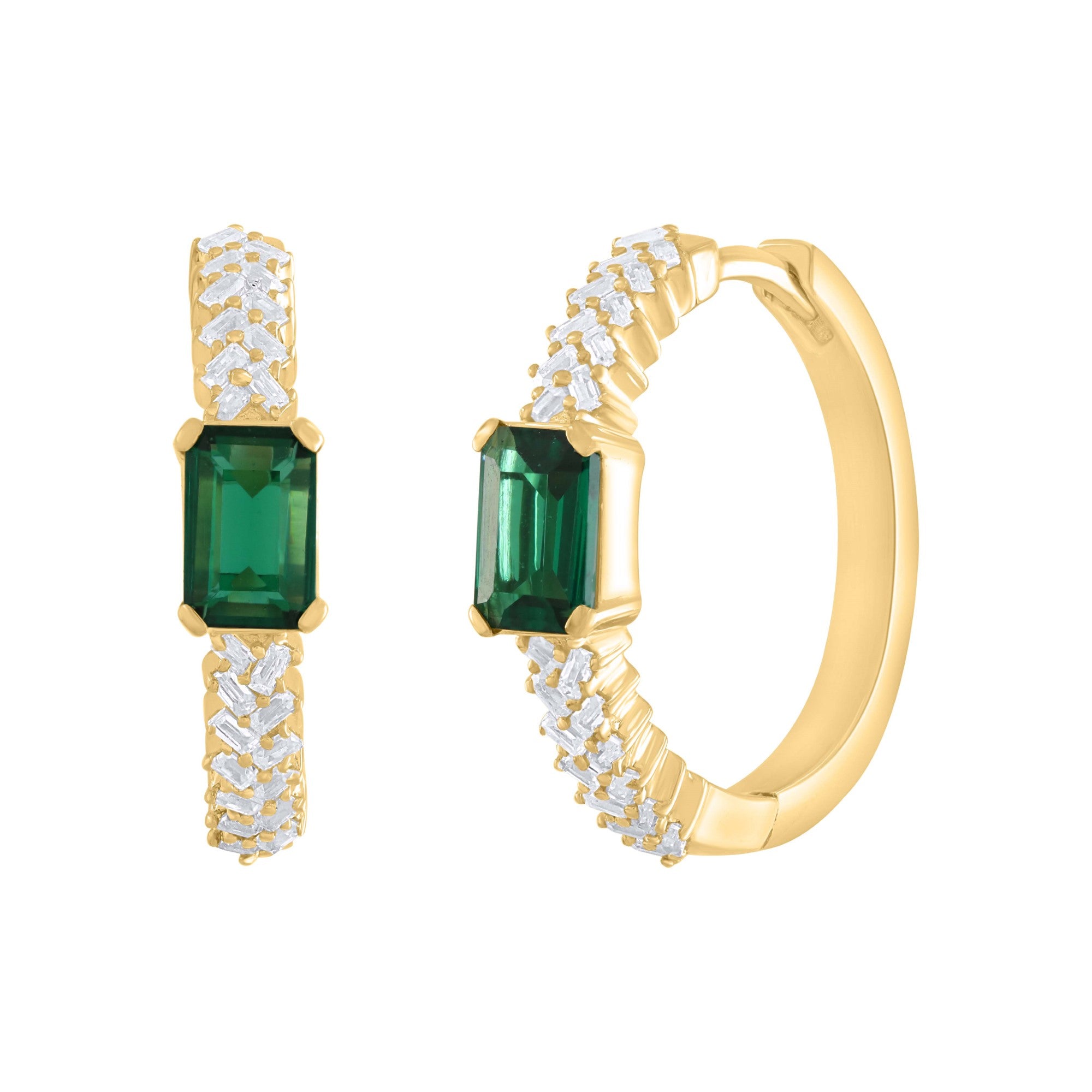 14K Yellow Gold Green Emerald Earrings