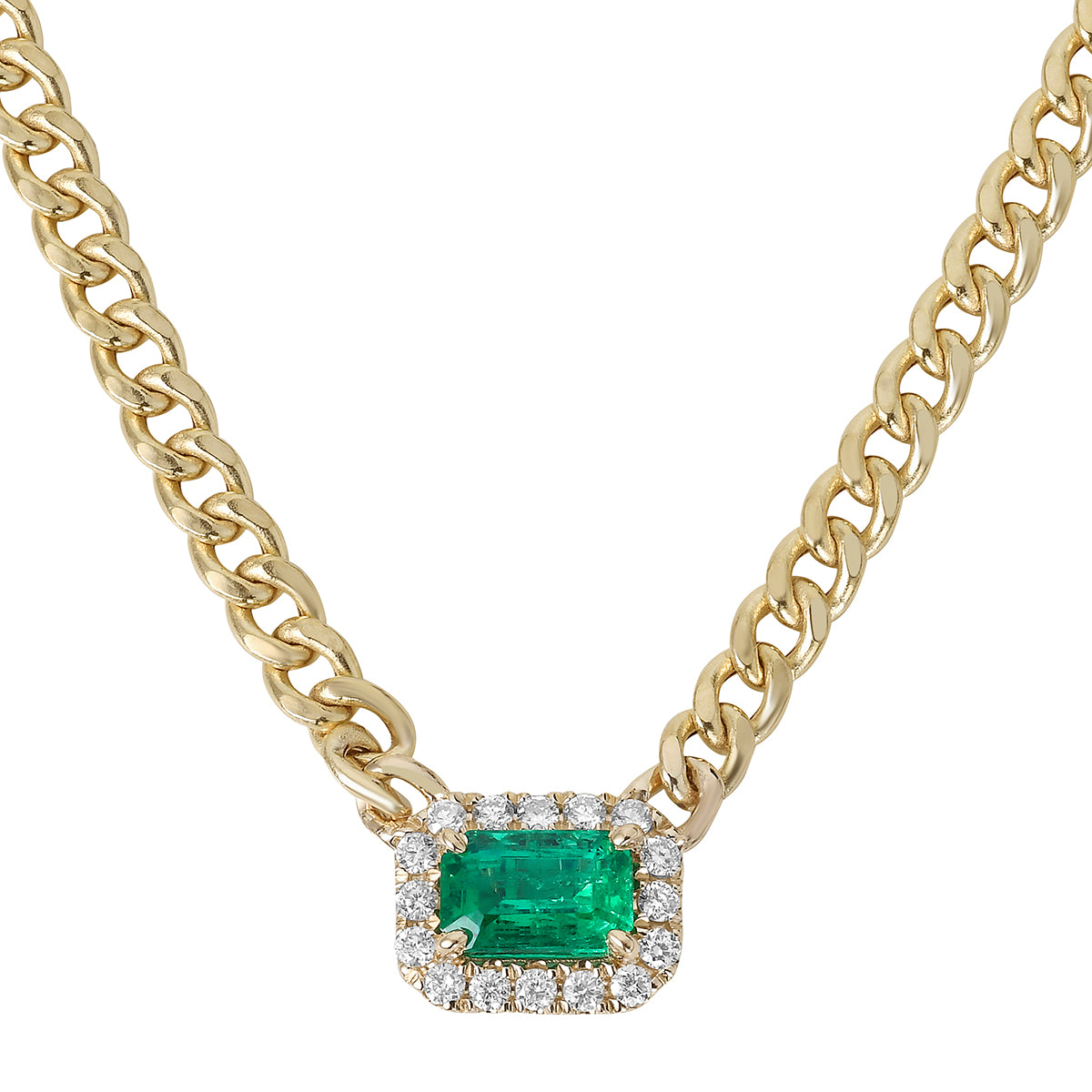 Handmade 14K Yellow Gold Emerald and Diamond Pendant, 0.55ct