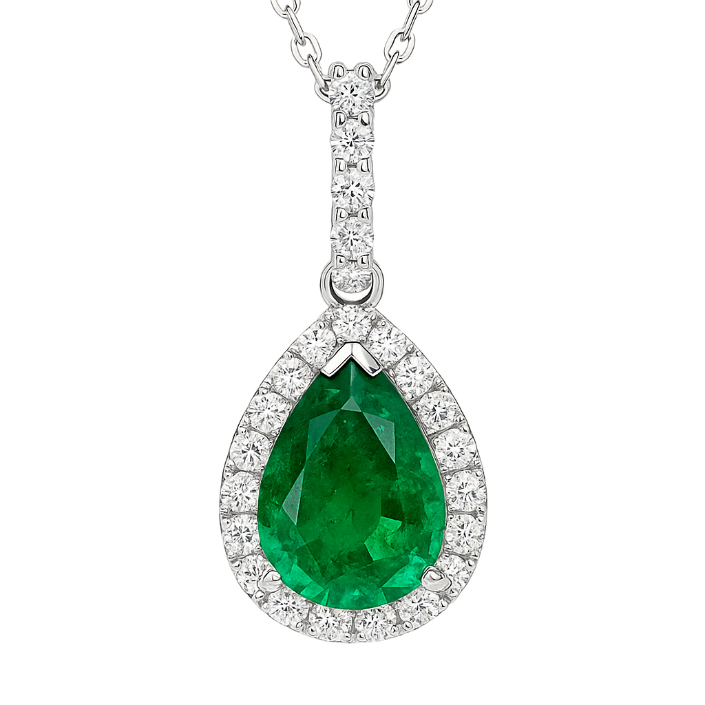 Handmade 14K White Gold Green Emerald Pendant, 2.83ct