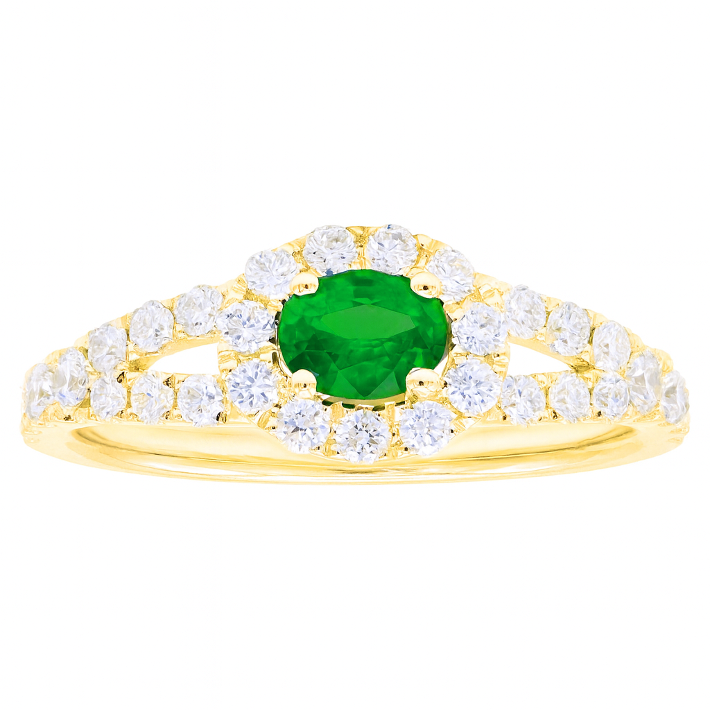 14K Yellow Gold Emerald and Diamond Ring, 0.28ct
