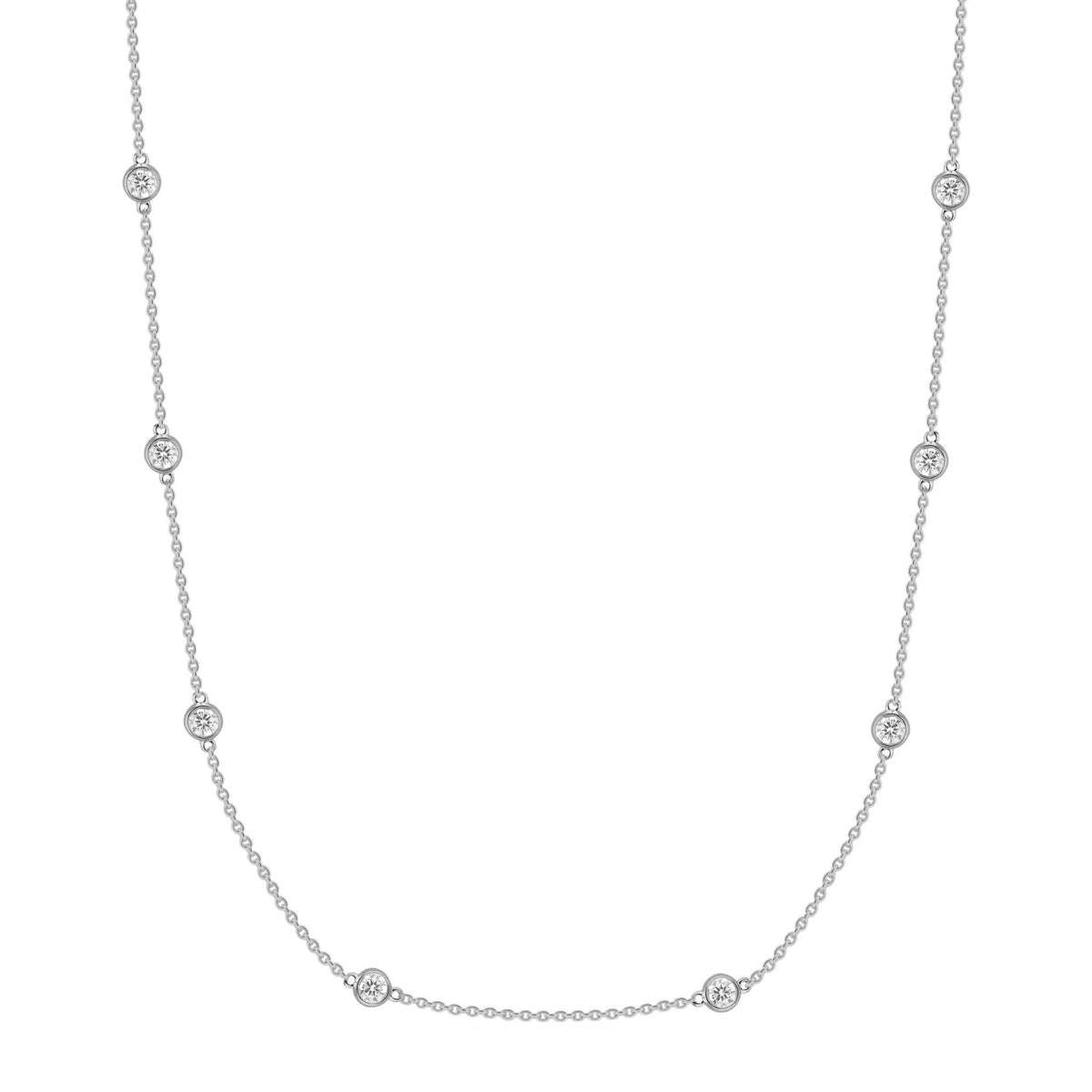 14K White Gold Diamonds Station Necklace - Large, 1.47ct