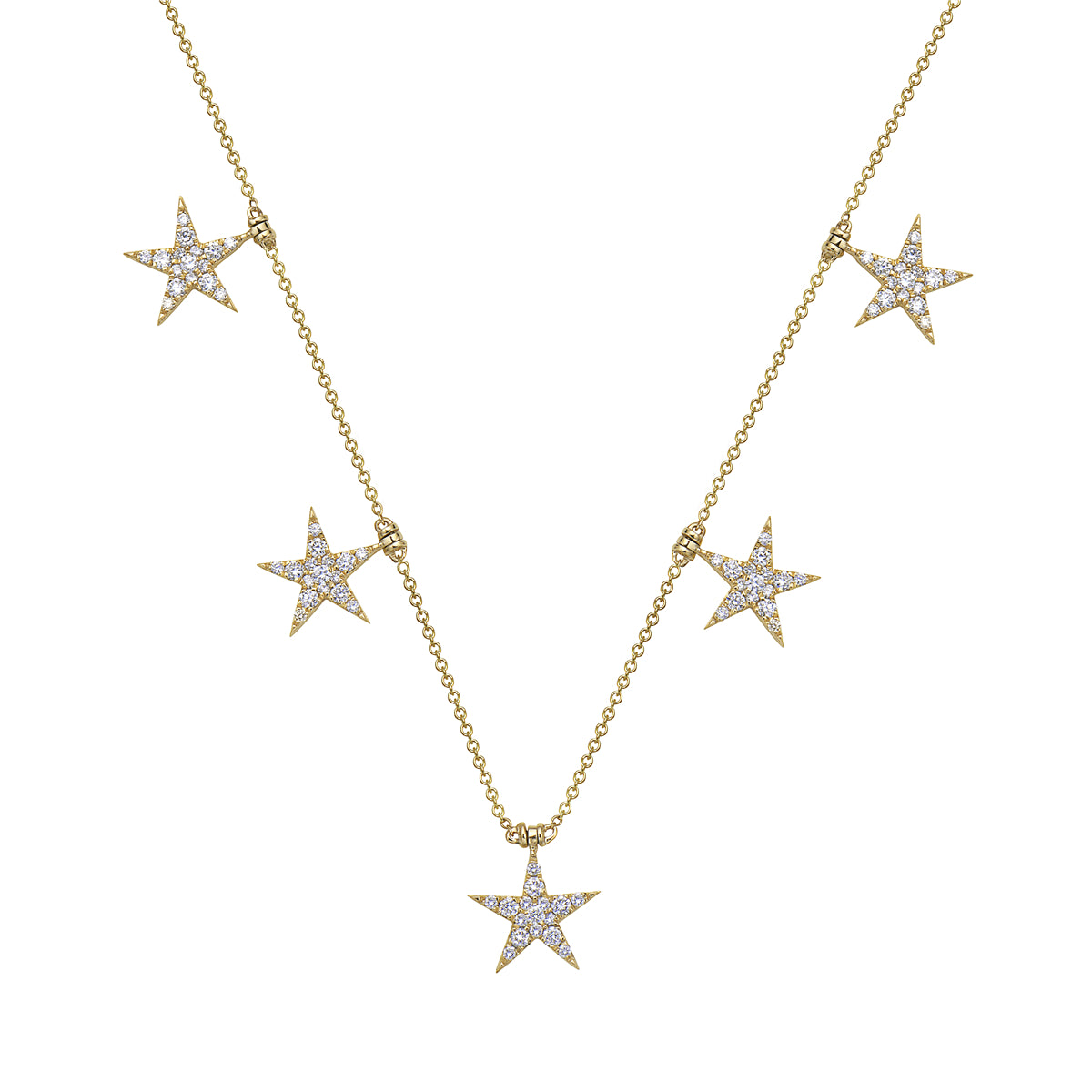 14K Yellow Gold Multi Star Diamond Necklace, 0.73ct