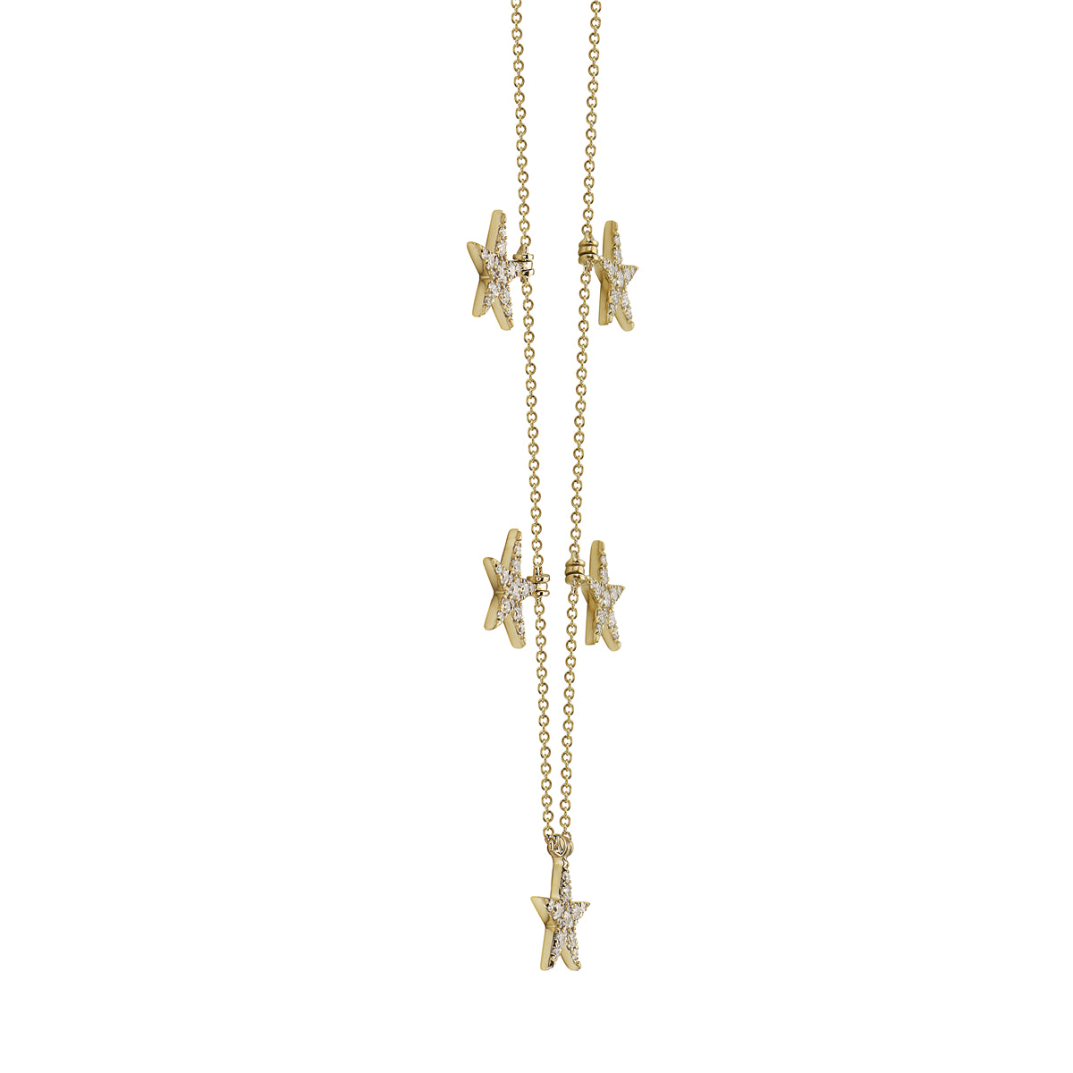 14K Yellow Gold Multi Star Diamond Necklace, 0.73ct