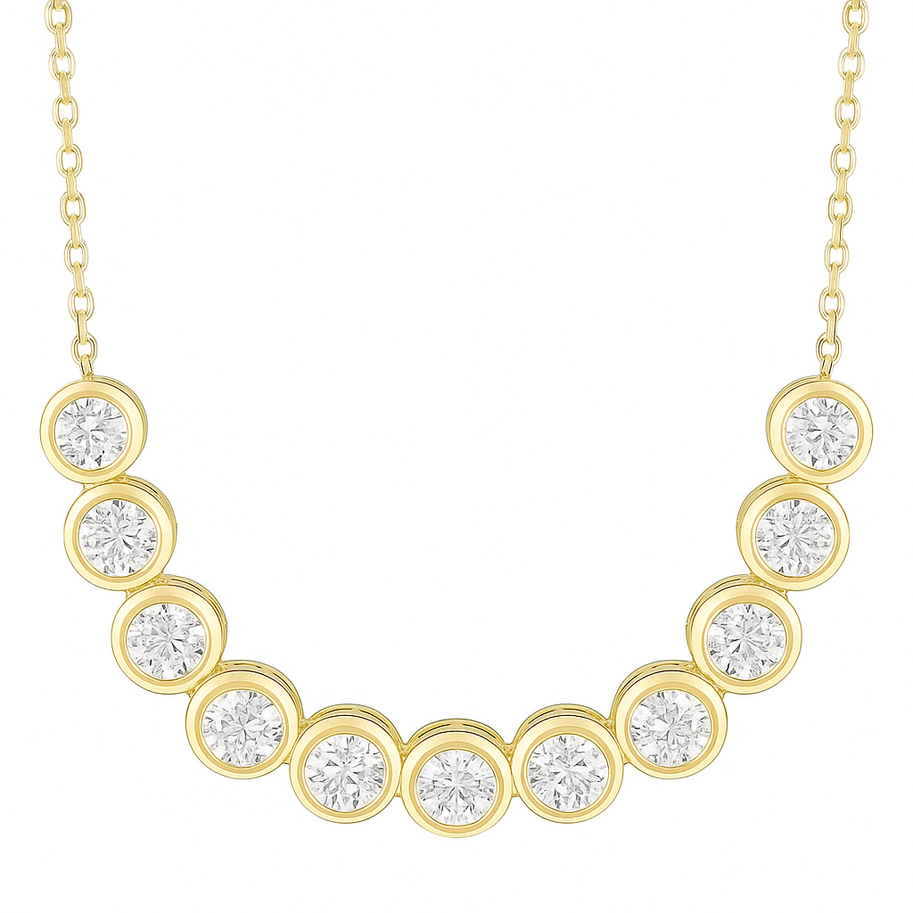 14K Yellow Gold Round Diamond Necklace, 0.85ct