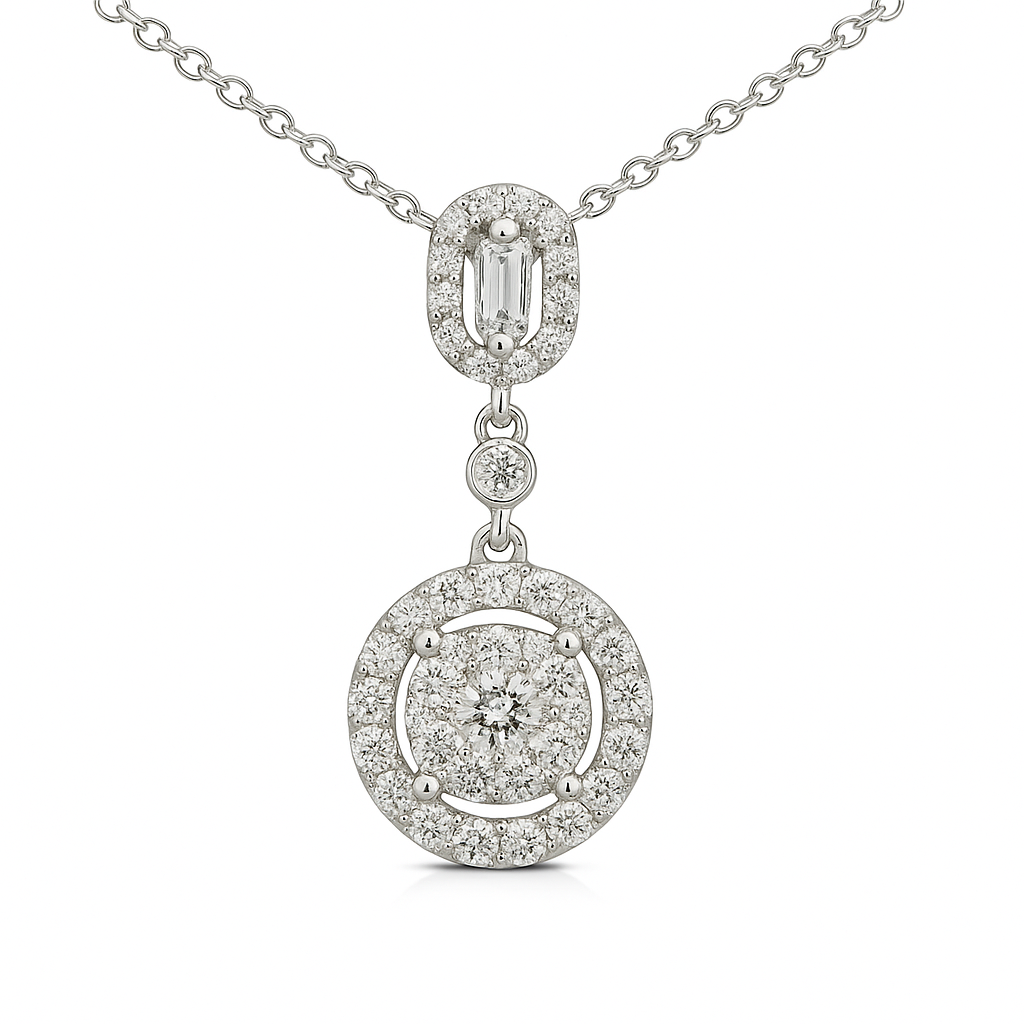 14K White Gold Halo Cluster Diamond Pendant, 0.52ct