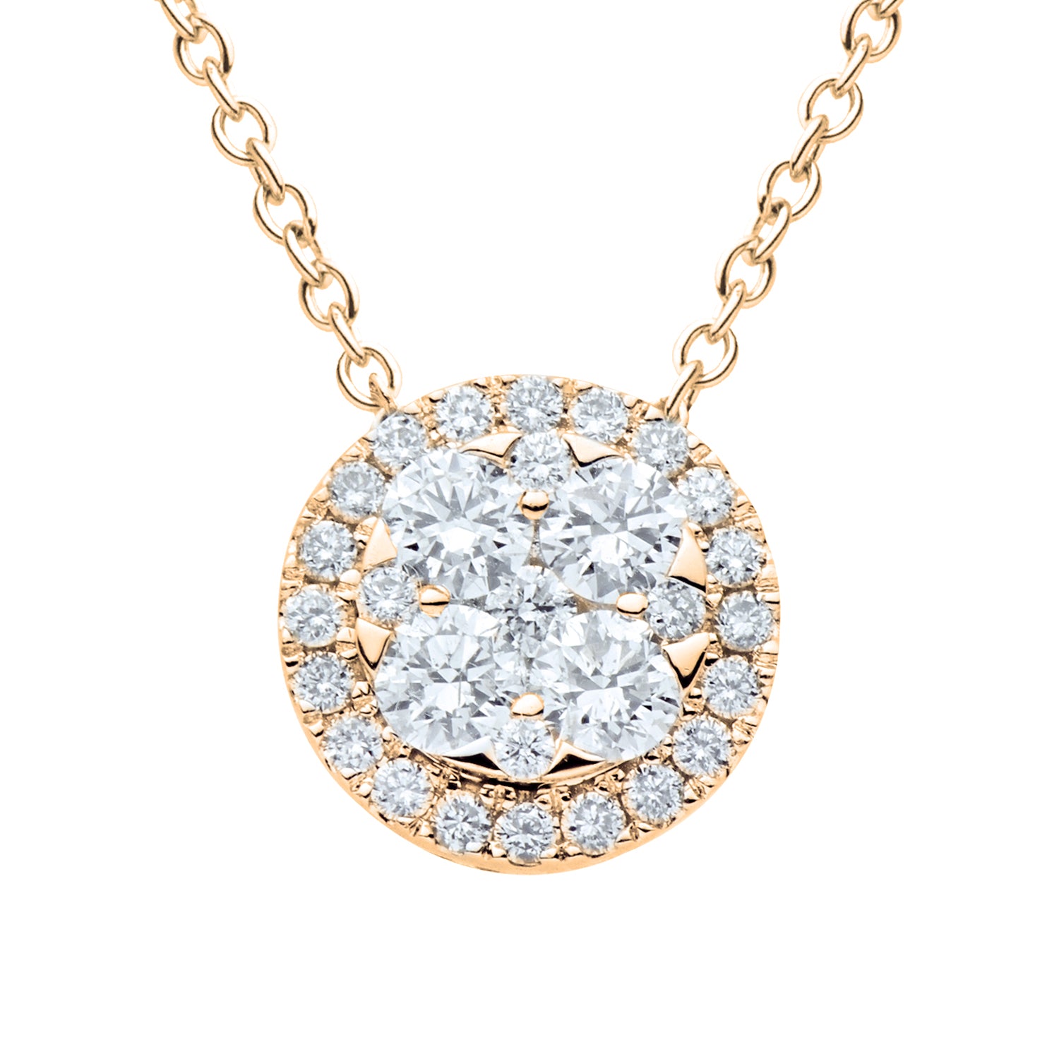 Yellow Gold Round Diamond Cluster Pendant