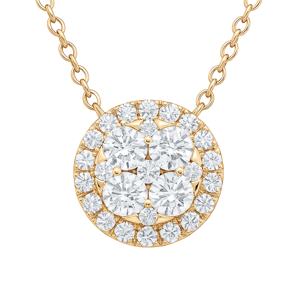 14K Yellow Gold Round Diamond Cluster Pendant, 0.55ct