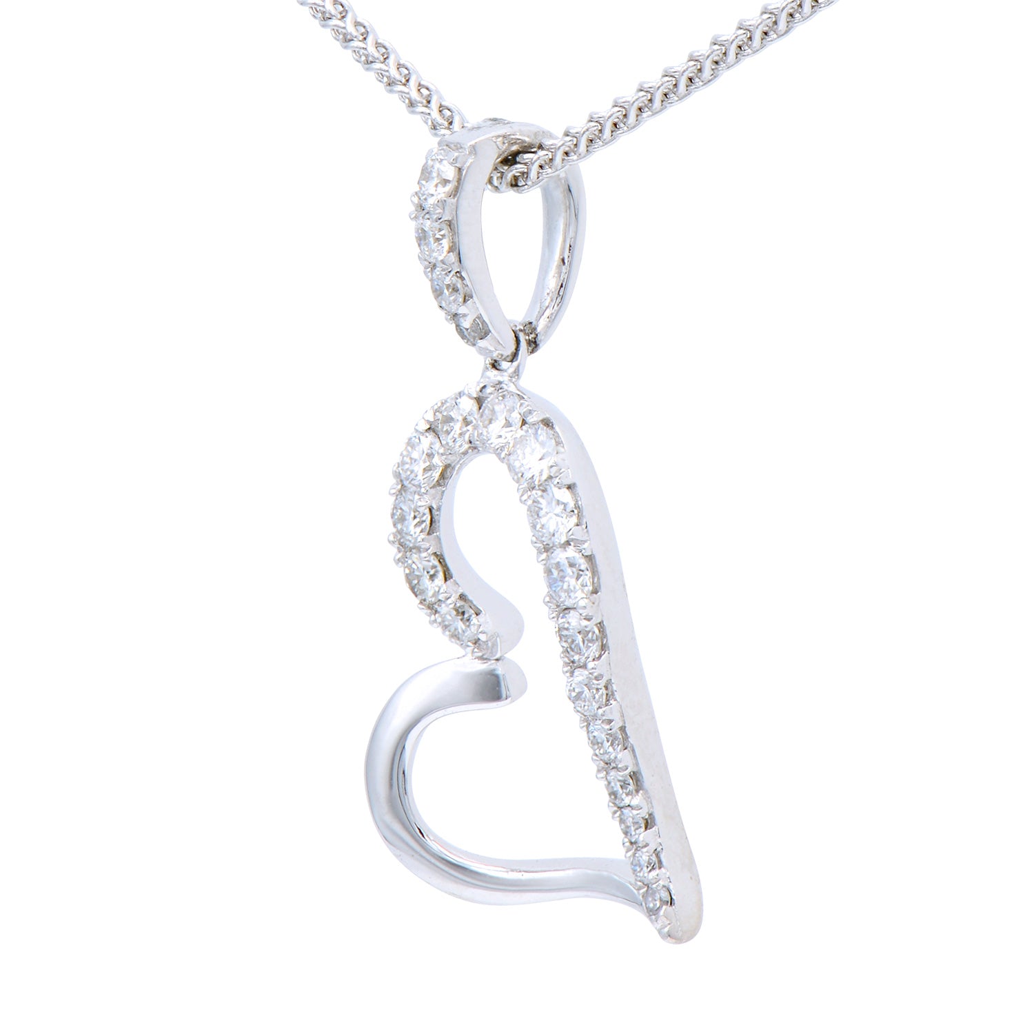 14K White Gold Half-Diamond Heart Pendant, 0.24ct