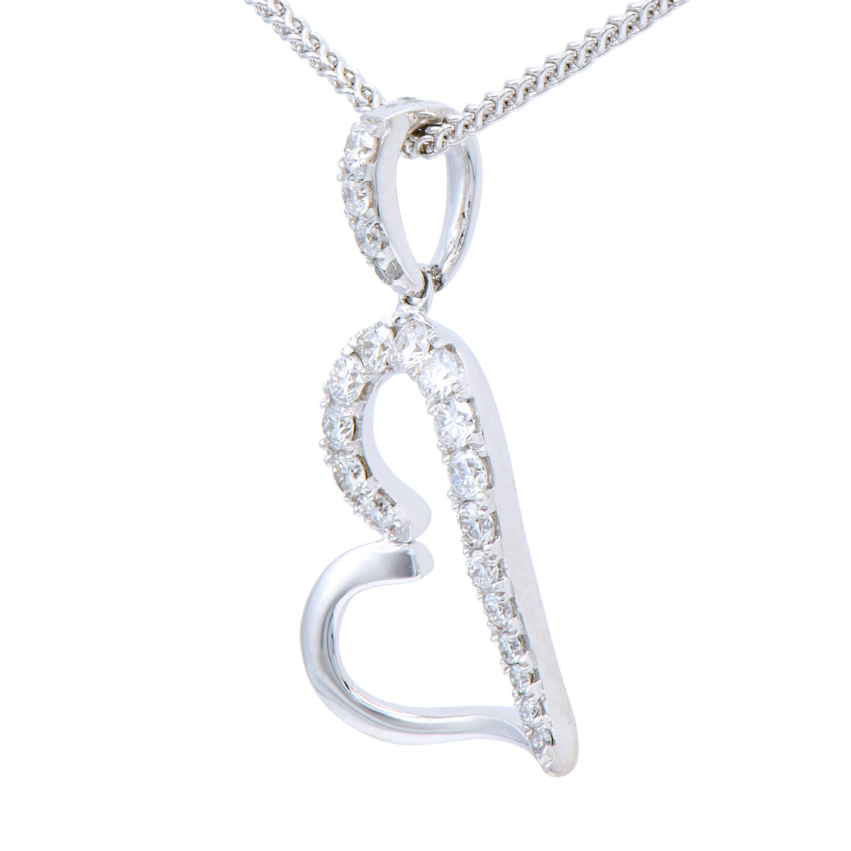 14K White Gold Half-Diamond Heart Pendant, 0.24ct
