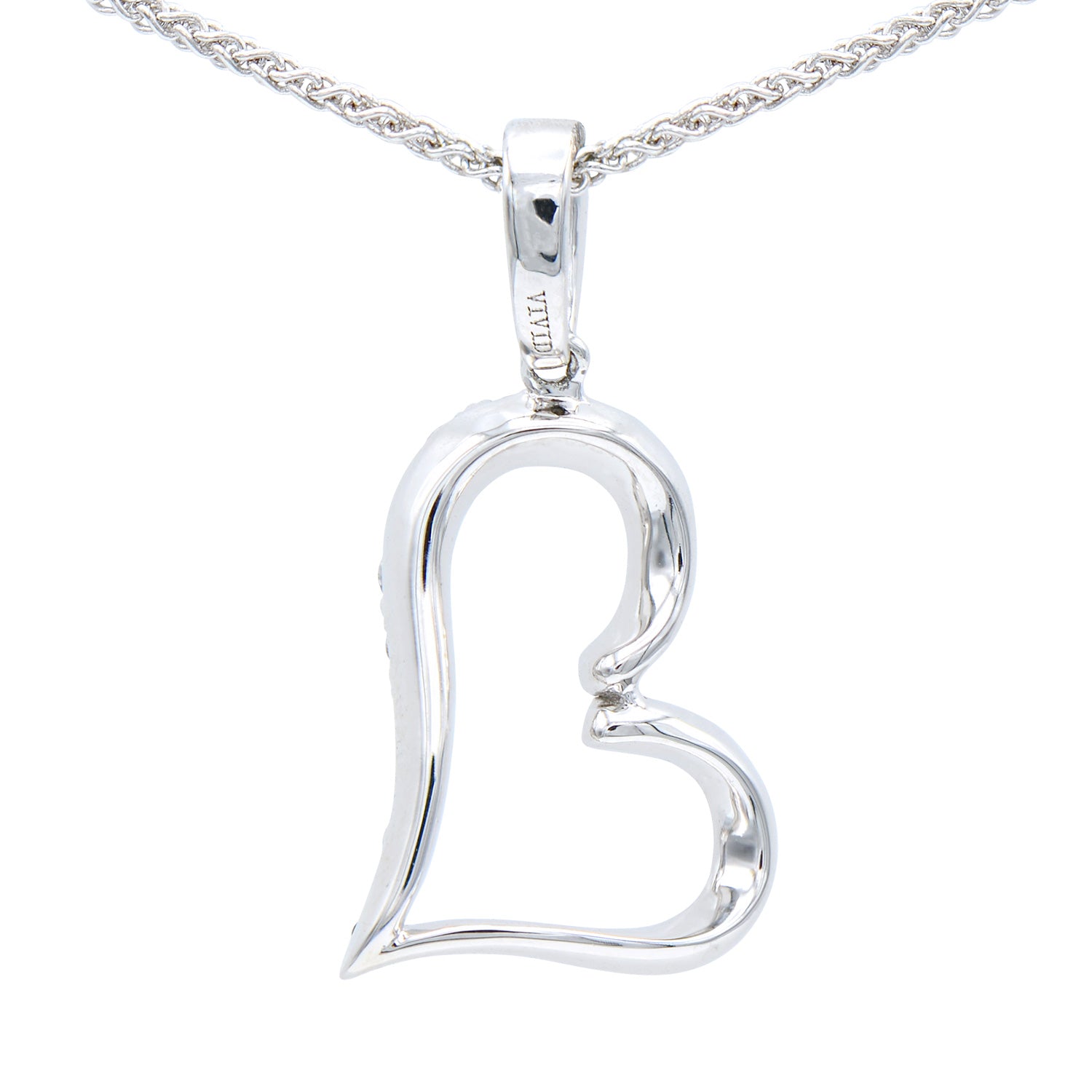 14K White Gold Half-Diamond Heart Pendant, 0.24ct