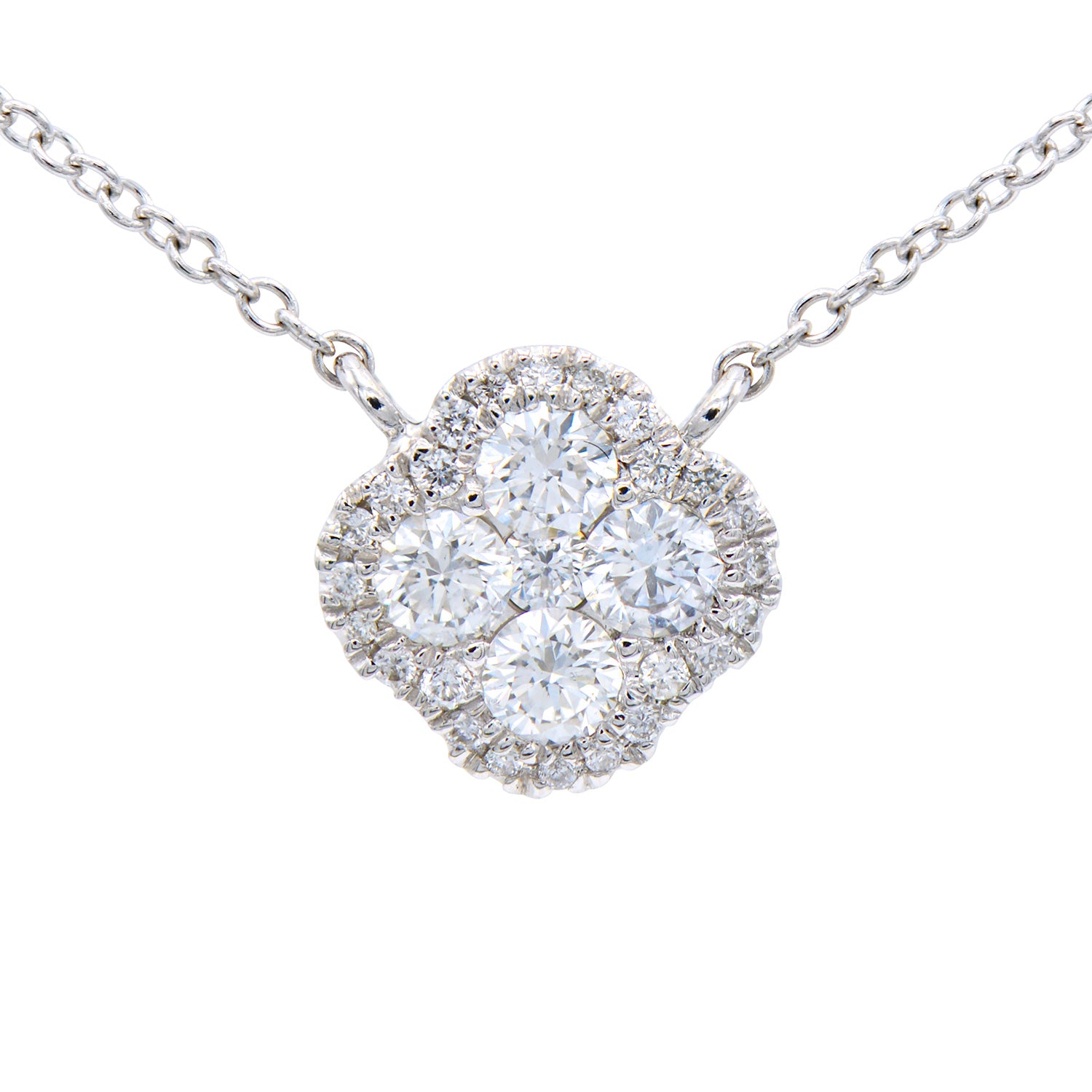 White Gold Clover Cluster Diamond Pendant