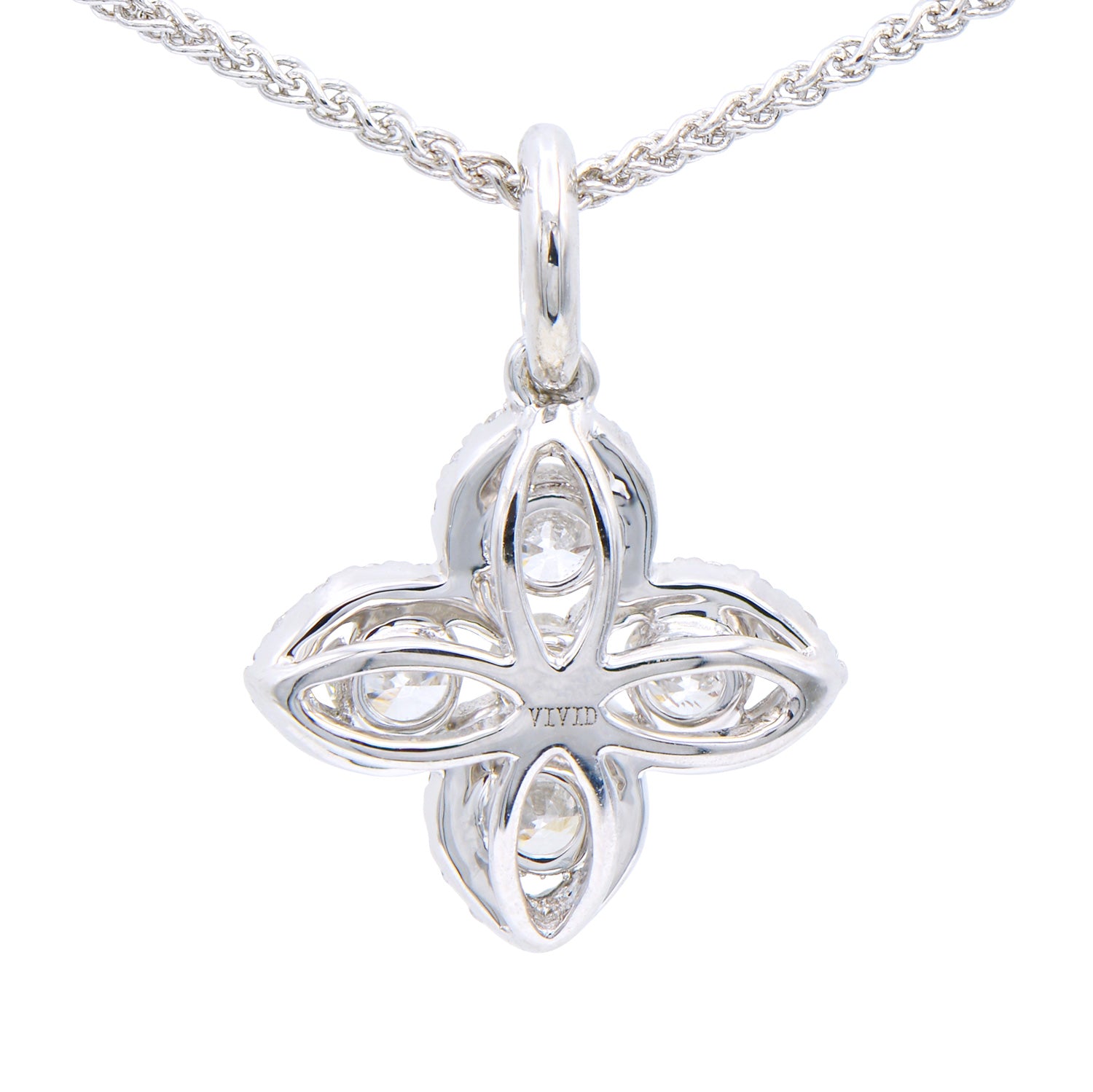 14K White Gold Four Leaf Clover Diamond Pendant, 0.48ct
