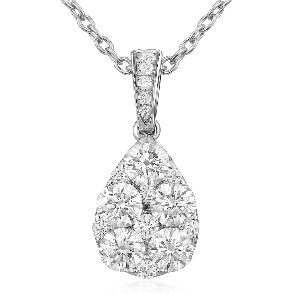 14K White Gold Pear Shape Diamond Dangle Pendant, 1.02ct