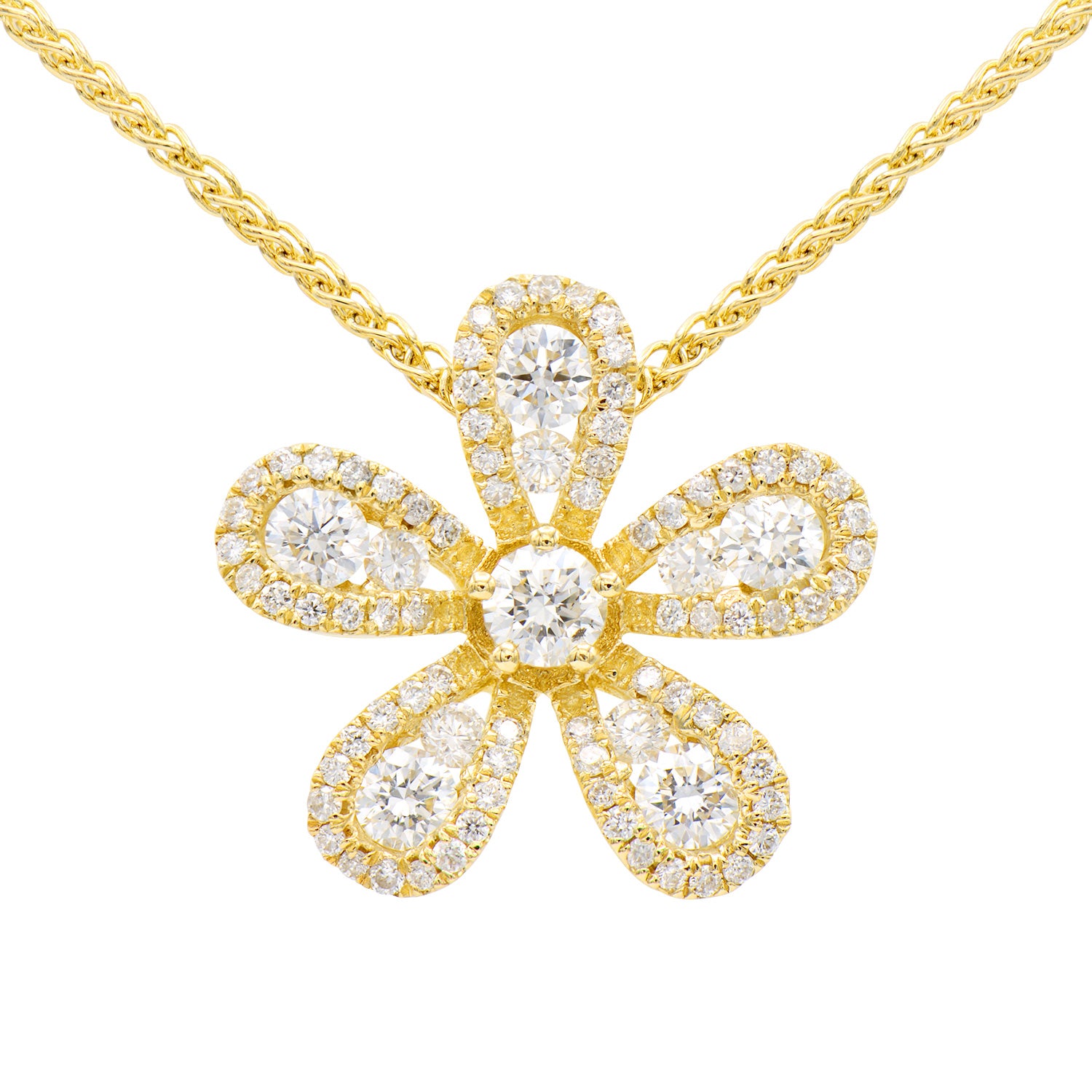 Yellow Gold Five Petal Flower Diamond Pendant