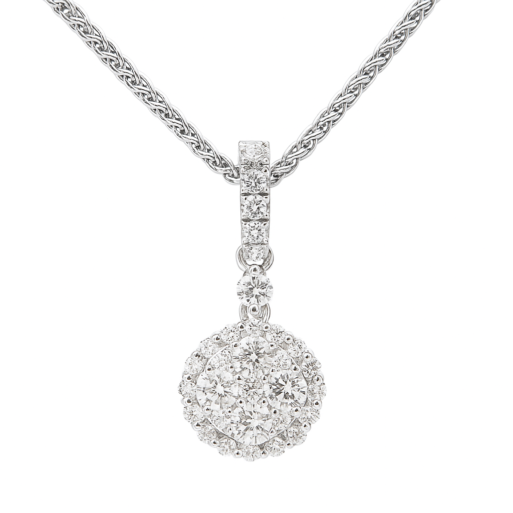 14K White Gold Round Diamond Cluster Pendant, 0.74ct