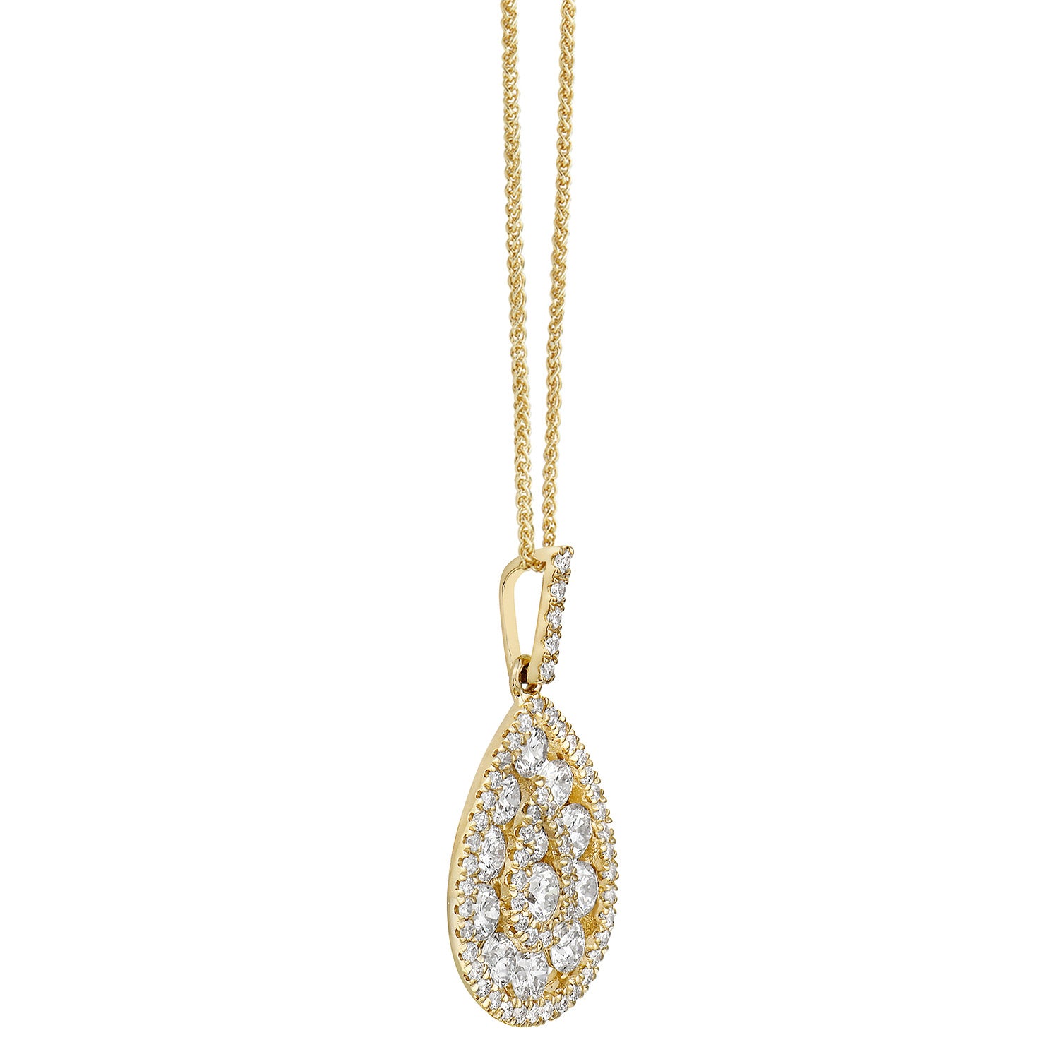 14K Yellow Gold Diamond Cluster Pendant