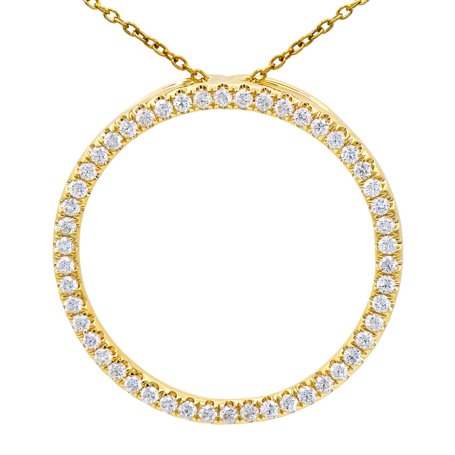 14K Yellow Gold Diamond Open Circle Pendant, 0.84ct