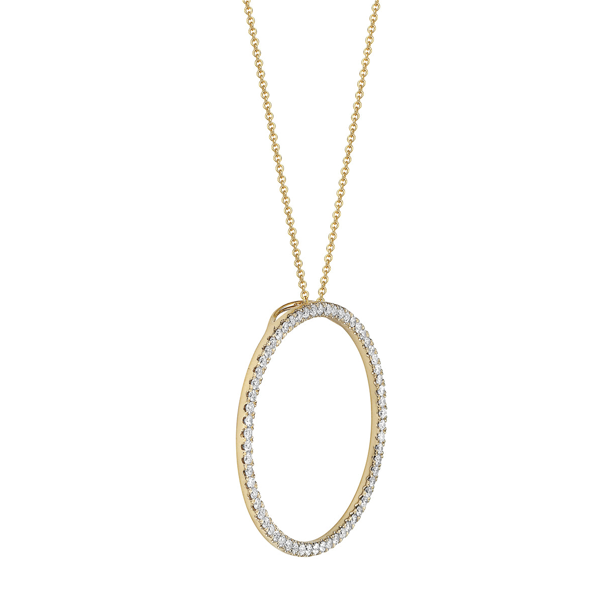 14K Yellow Gold Diamond Open Circle Pendant, 1.04ct