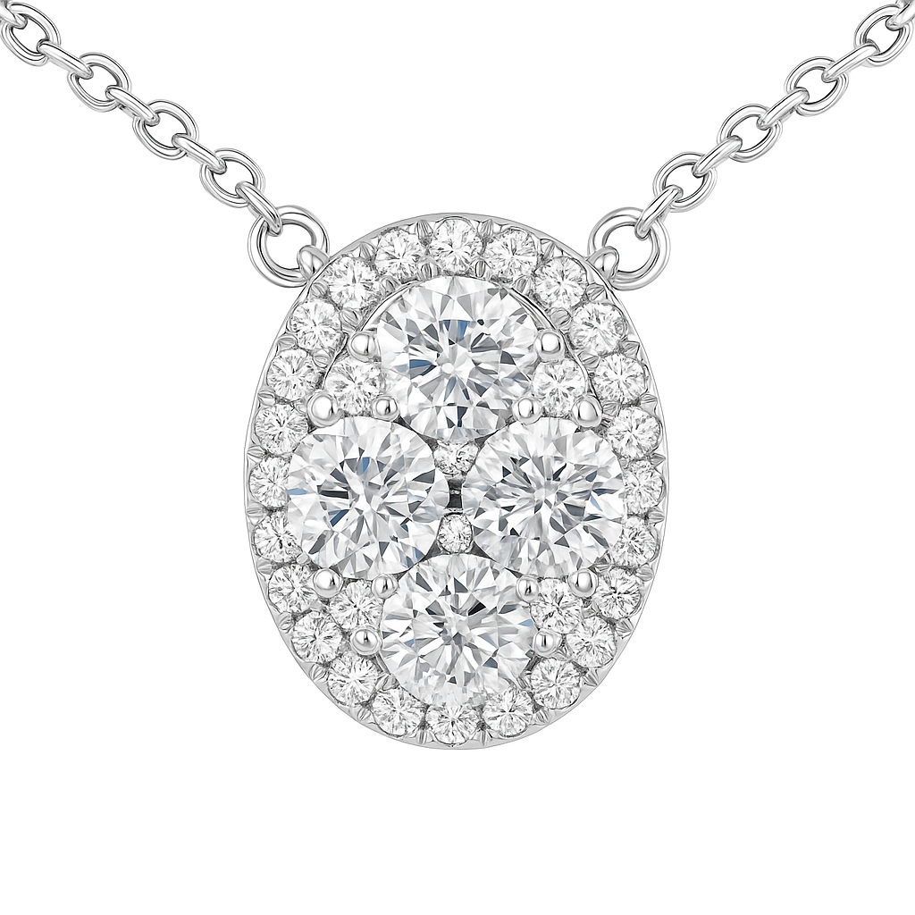 14K Yellow Gold Oval Cluster Necklace, 0.67ct