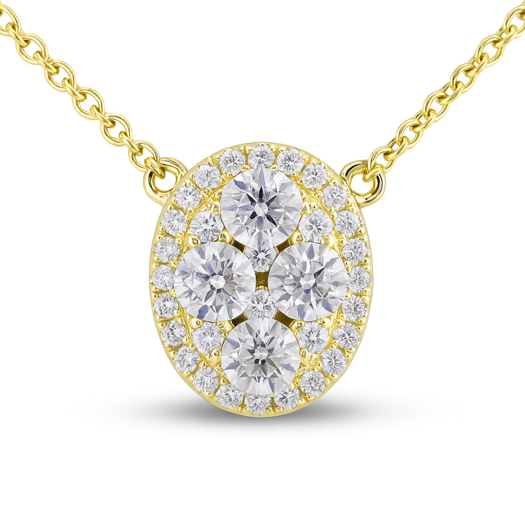 14K Yellow Gold Oval Cluster Necklace, 0.67ct