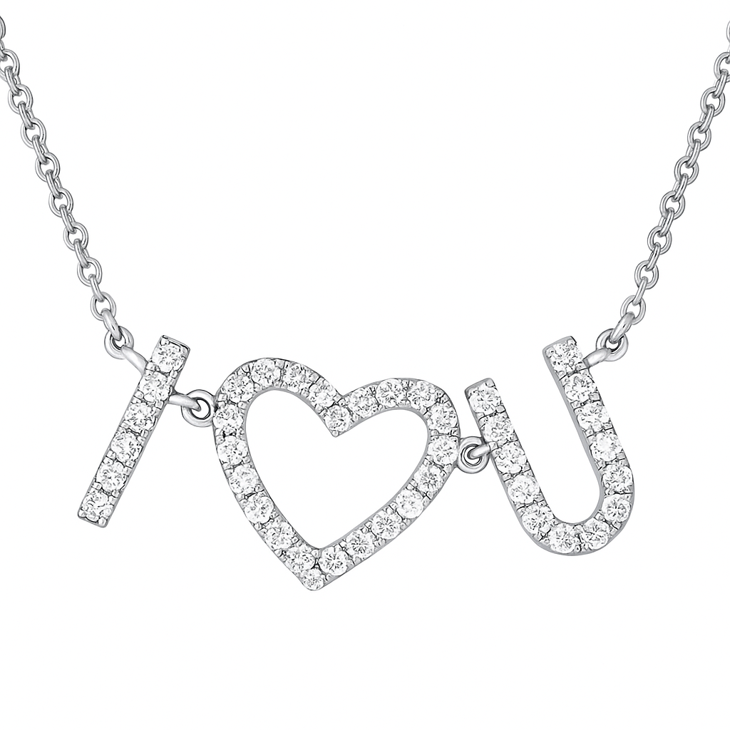 14K White Gold White Gold 'I Love You" Diamond Pendant, 0.34ct