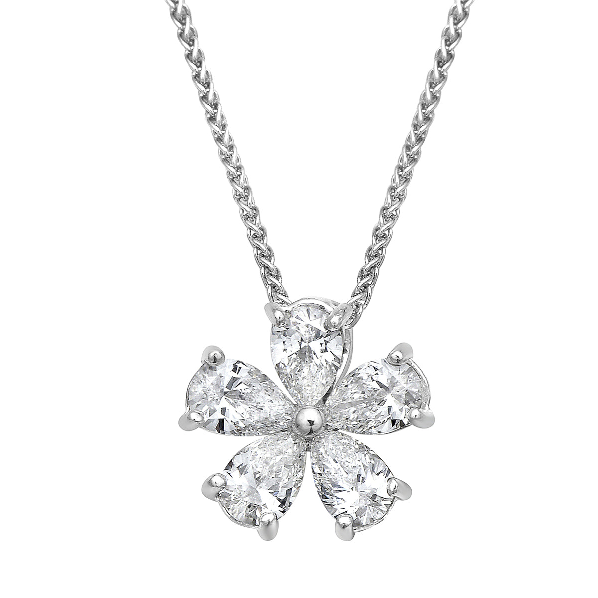 14K White Gold Five Petal White Gold Diamond Flower Pendant, 0.7ct