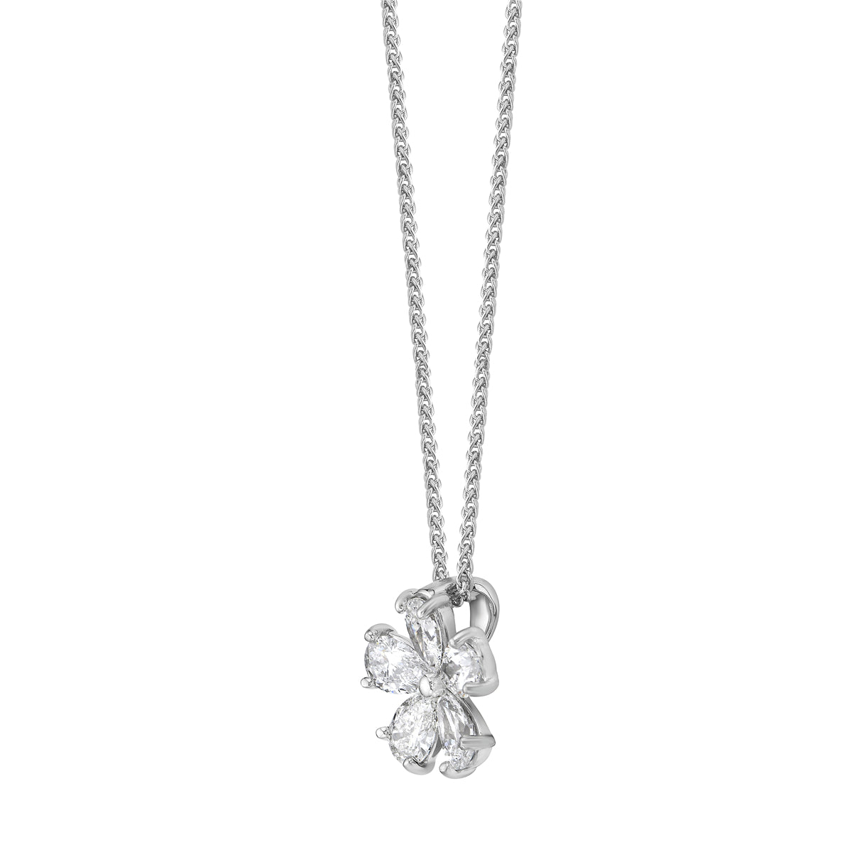 14K White Gold Five Petal White Gold Diamond Flower Pendant, 0.7ct