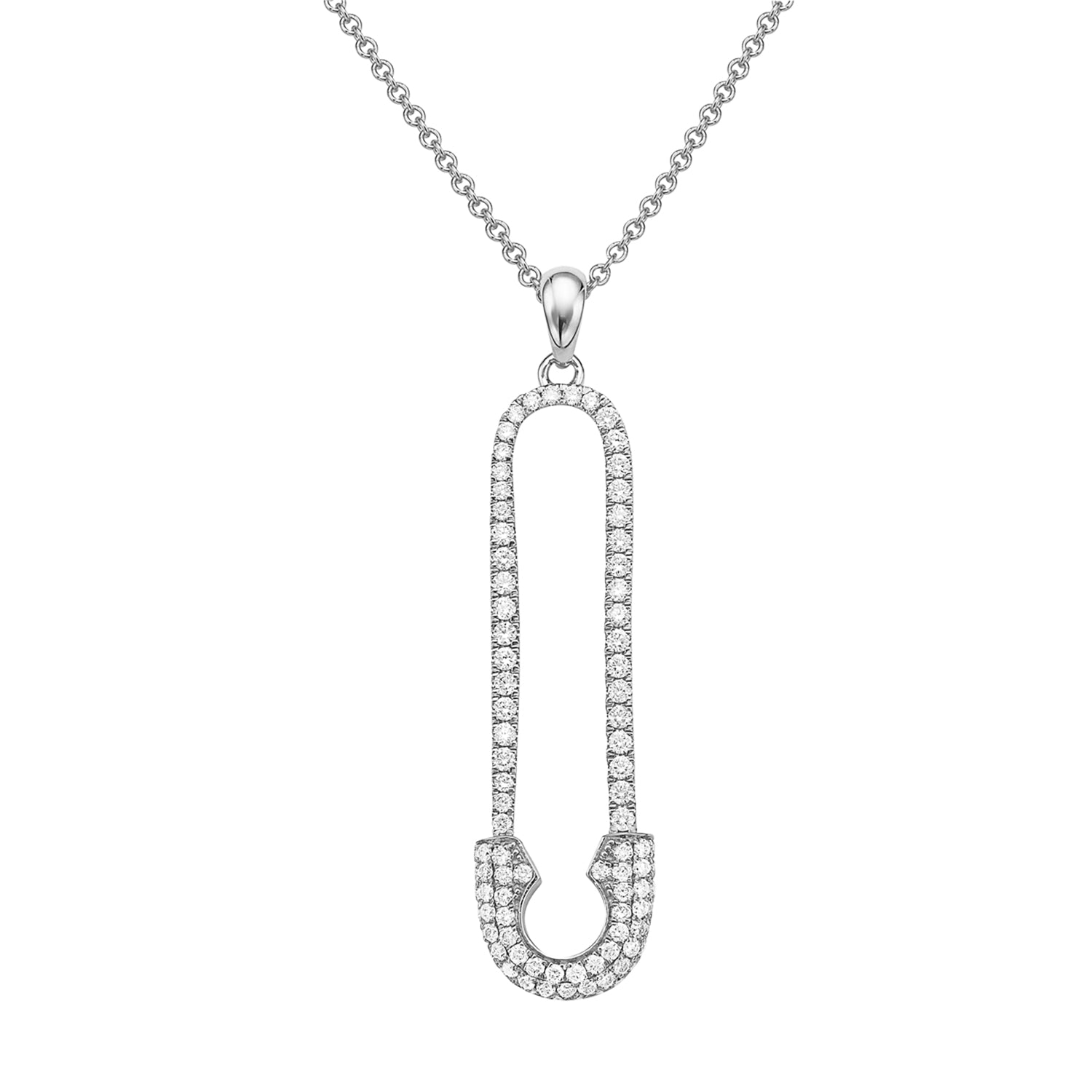 14K White Gold Diamond Paperclip Pendant, 0.59ct