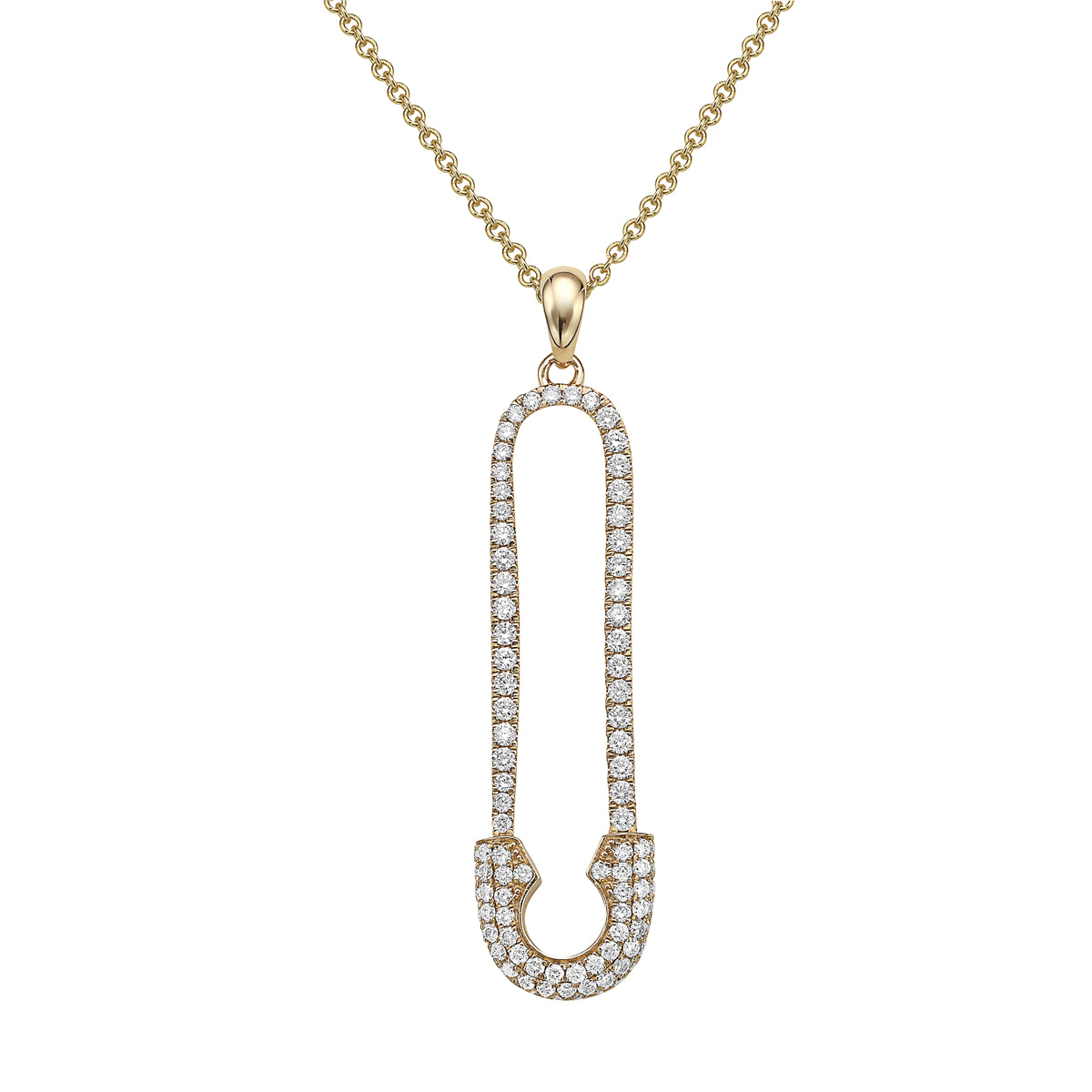 14K Yellow Gold Diamond Paperclip Pendant, 0.58ct