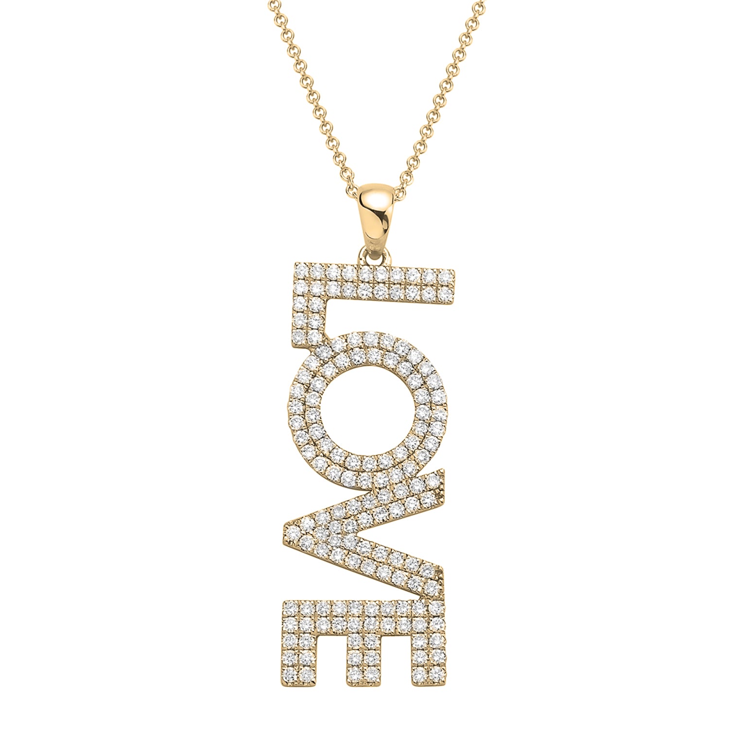 14K Yellow Gold Diamond Love Pendant, 1.2ct