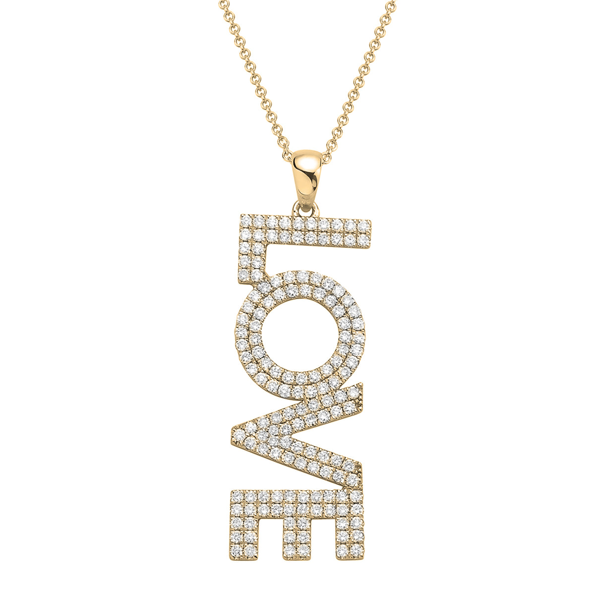 14K Yellow Gold Diamond Love Pendant, 1.2ct
