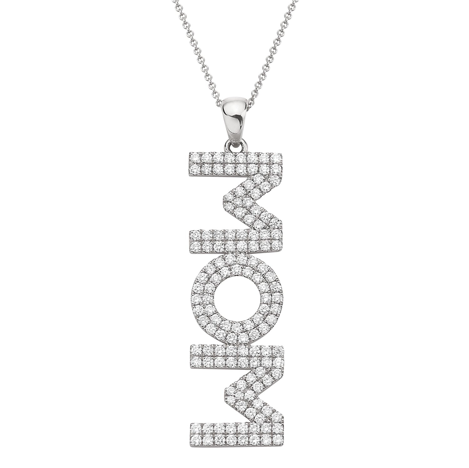 14K White Gold Diamond Mom Pendant, 1.1ct