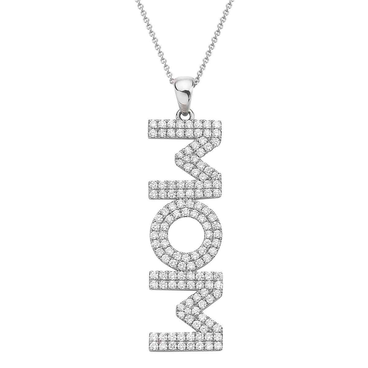 14K White Gold Diamond Mom Pendant, 1.1ct