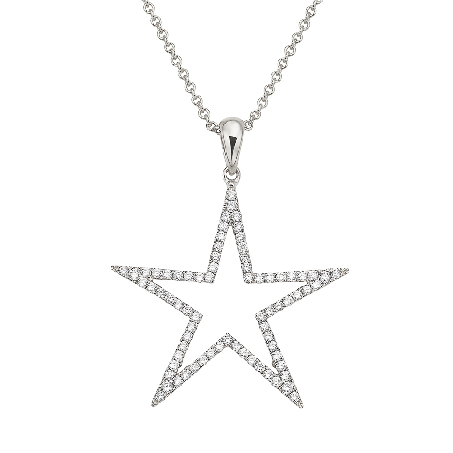 14K White Gold Diamond Open Star Pendant, 0.36ct