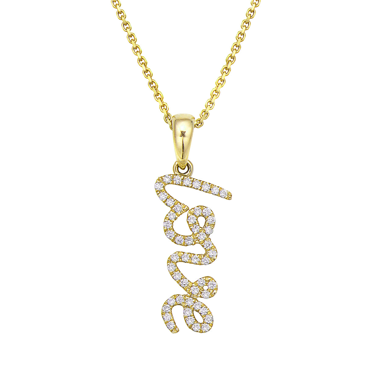 14K Yellow Gold Scripted Diamond Love Pendant, 0.16ct